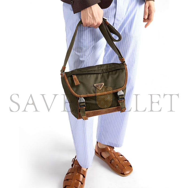Pra*a medium re-nylon and suede shoulder bag 2vd066 (20*19*10cm)
